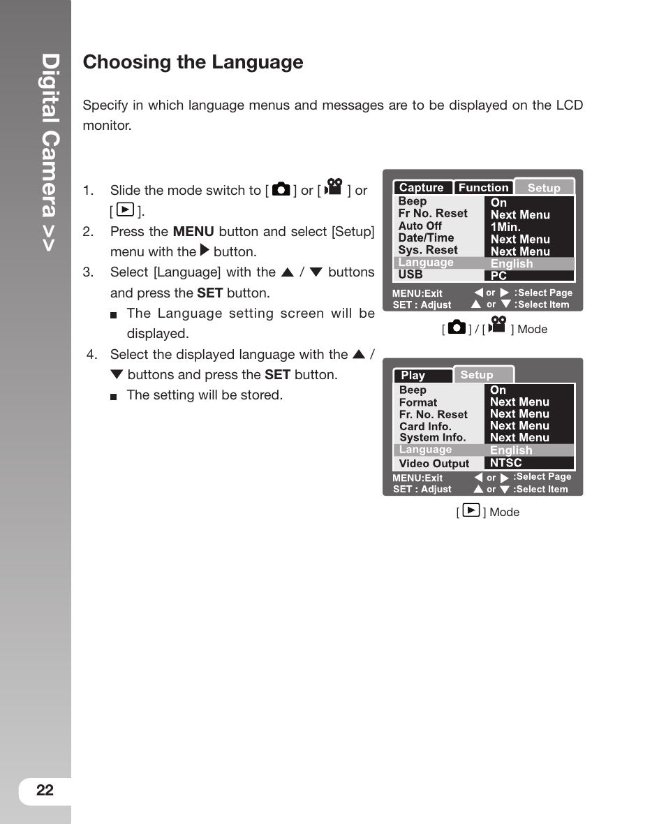 Digital camera, Choosing the language | Sealife DC 600 User Manual | Page 24 / 104