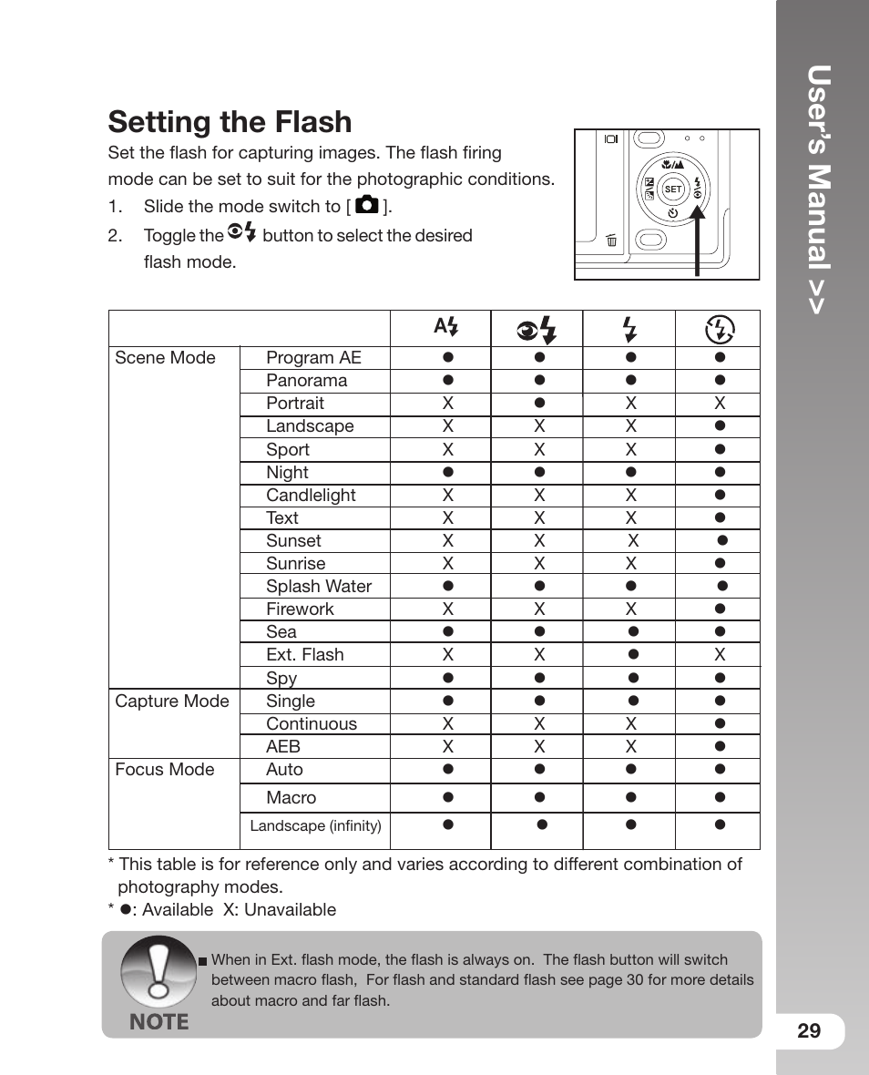 User’ s manual, Setting the flash | Sealife DC 600 User Manual | Page 31 / 104