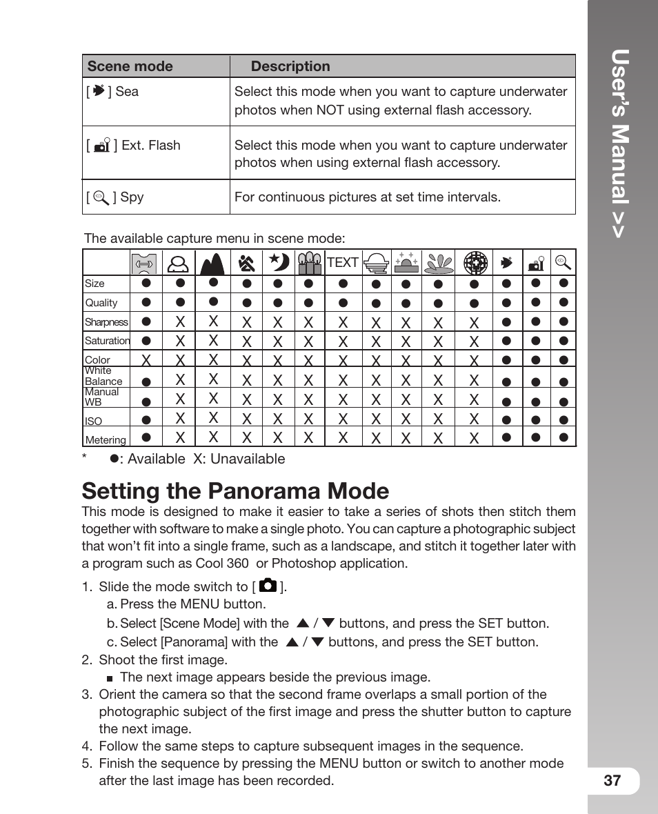User’ s manual, Setting the panorama mode | Sealife DC 600 User Manual | Page 39 / 104