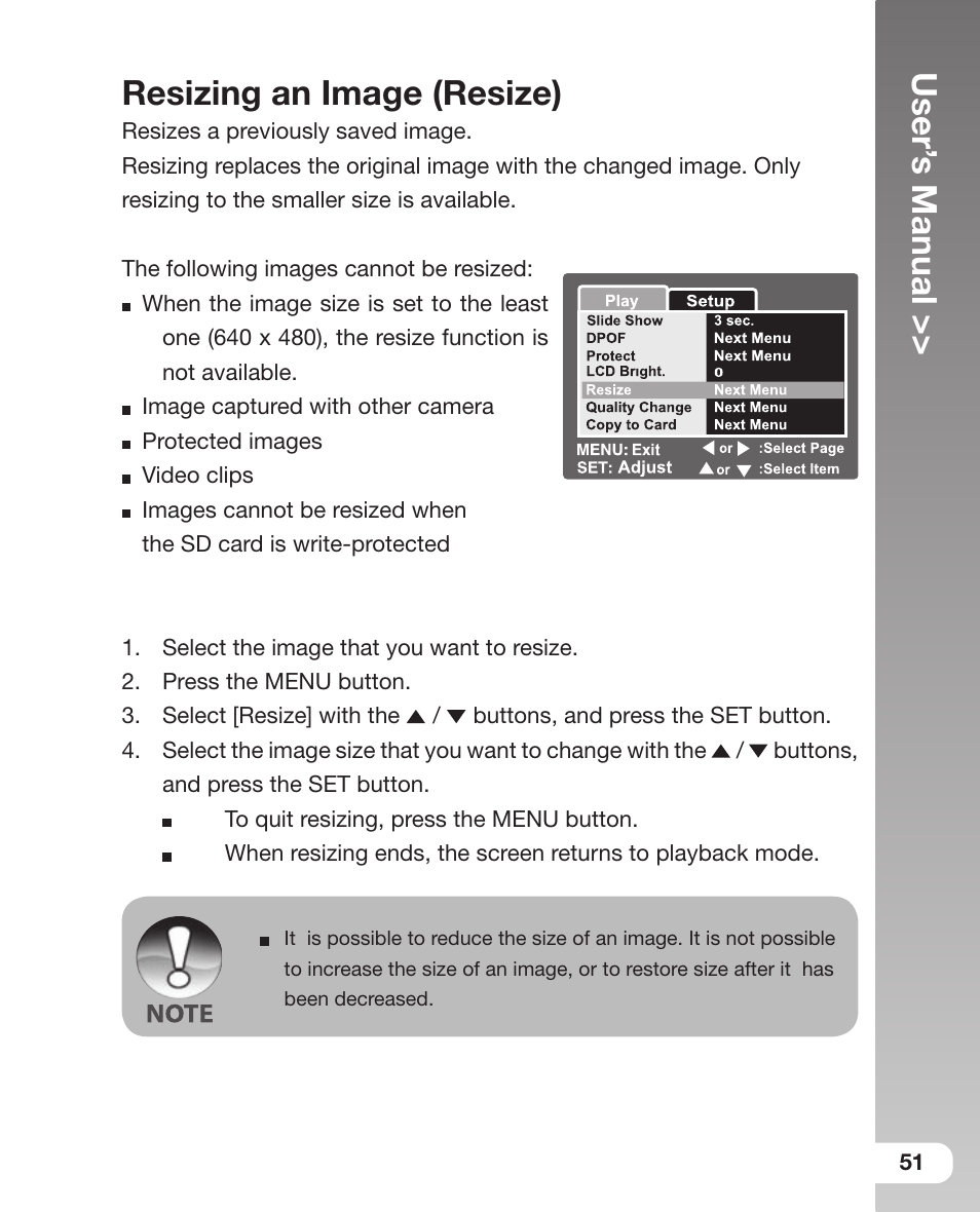 User’ s manual, Resizing an image (resize) | Sealife DC 600 User Manual | Page 53 / 104