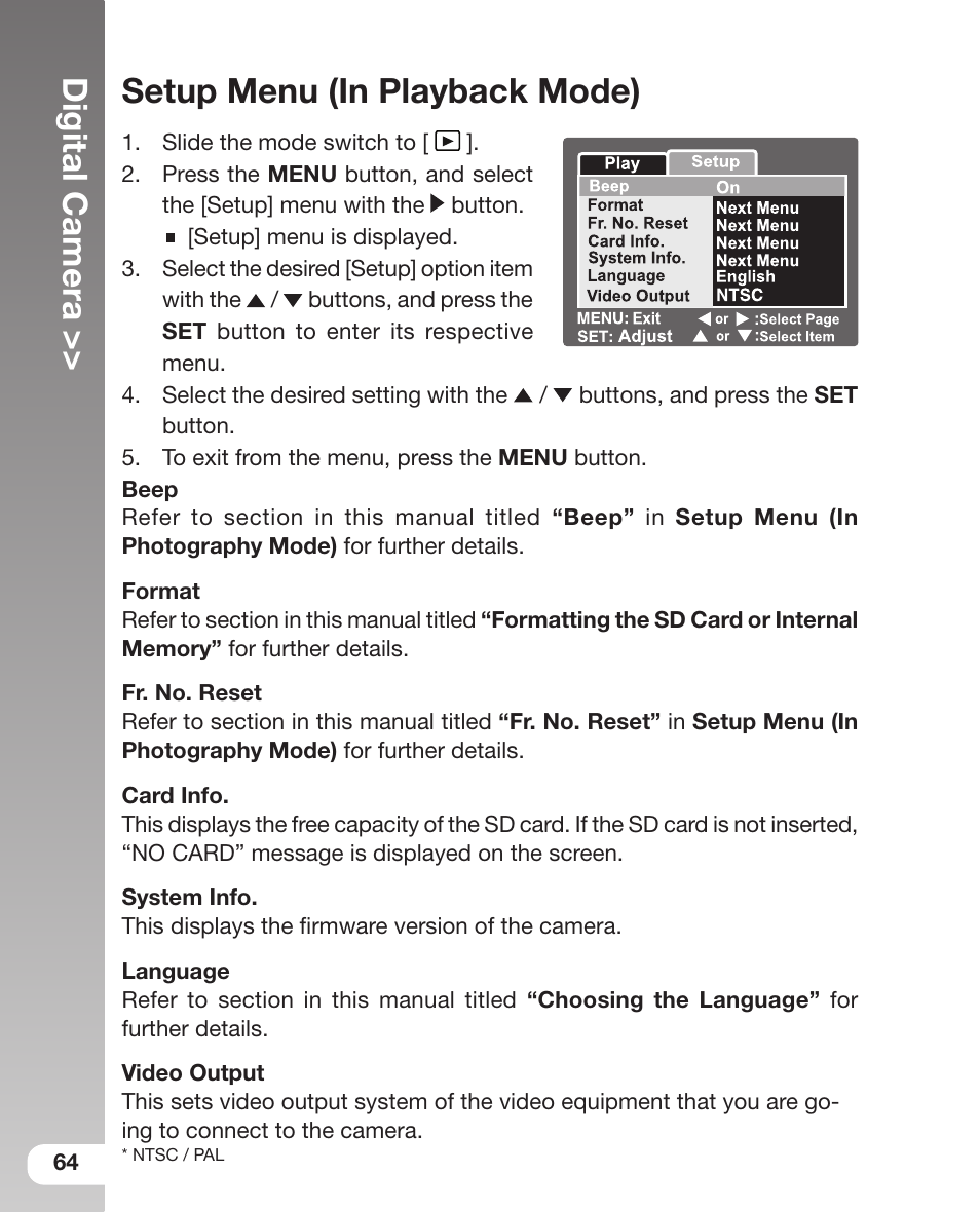 Digital camera, Setup menu (in playback mode) | Sealife DC 600 User Manual | Page 66 / 104