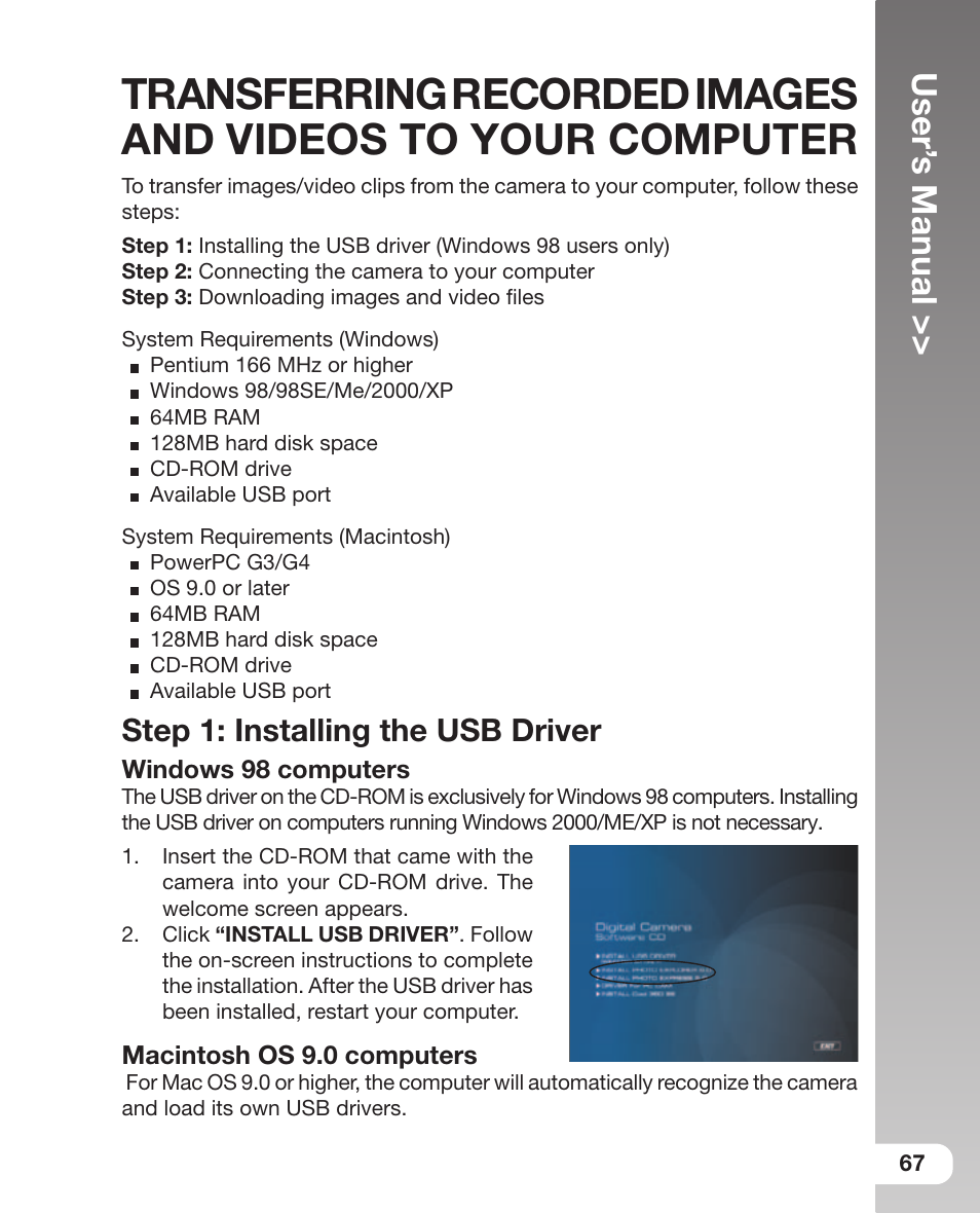 User’ s manual, Step 1: installing the usb driver | Sealife DC 600 User Manual | Page 69 / 104