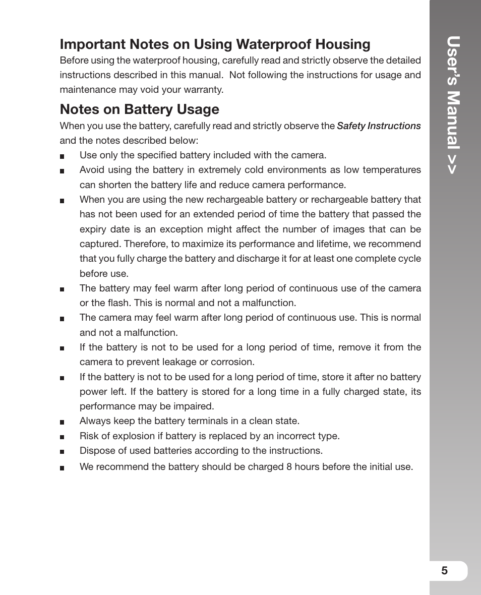 User’ s manual | Sealife DC 600 User Manual | Page 7 / 104