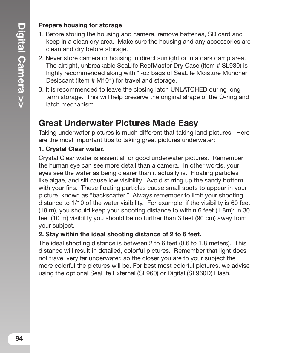 Digital camera, Great underwater pictures made easy | Sealife DC 600 User Manual | Page 96 / 104
