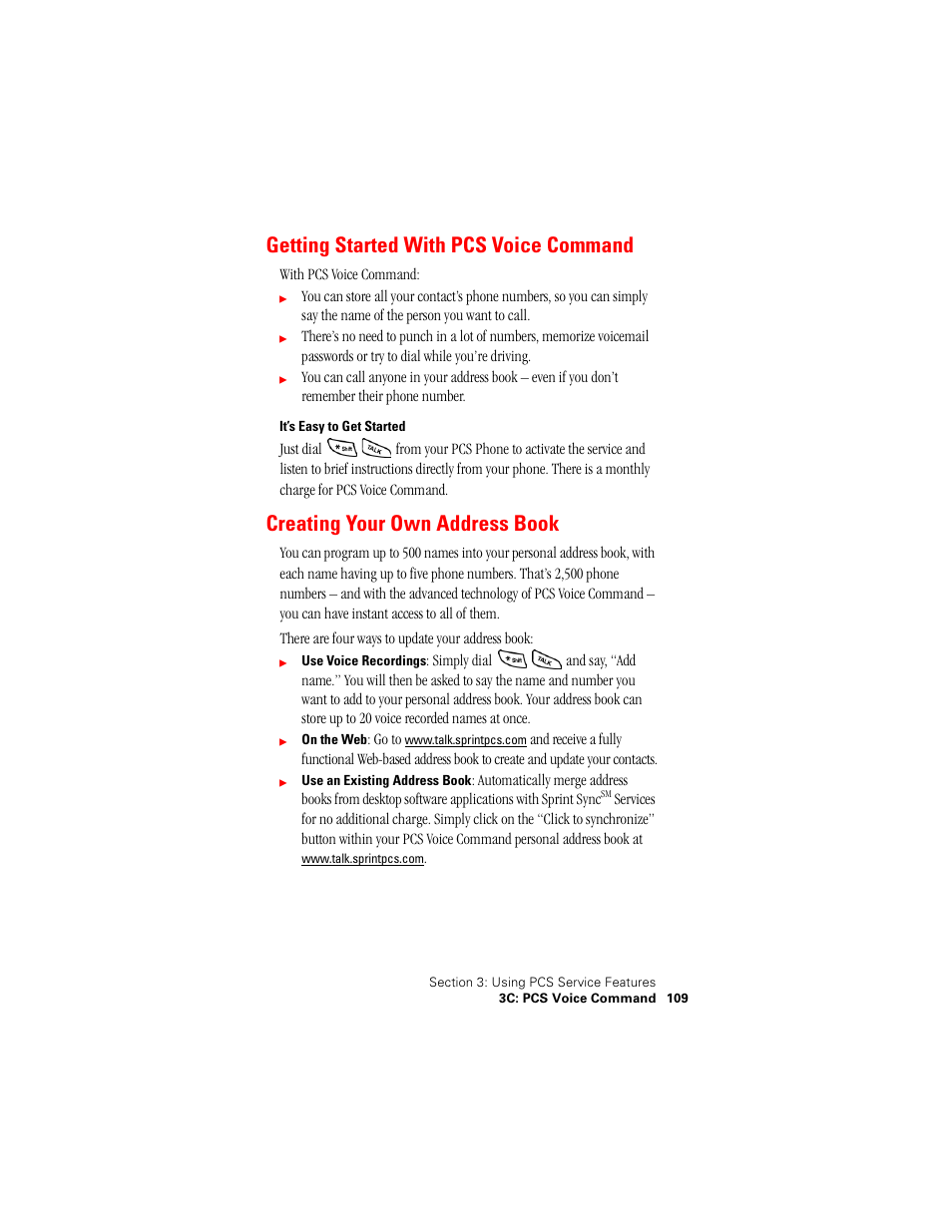 Getting started with pcs voice command, Creating your own address book | Samsung SPH-N400 User Manual | Page 110 / 131