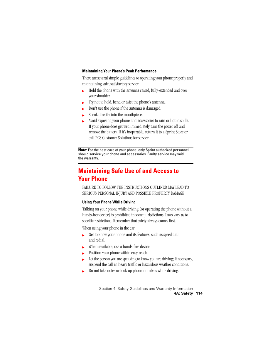 Maintaining safe use of and access to your phone | Samsung SPH-N400 User Manual | Page 115 / 131