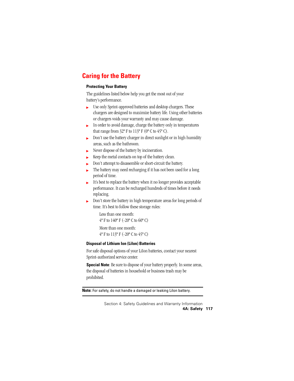 Caring for the battery | Samsung SPH-N400 User Manual | Page 118 / 131