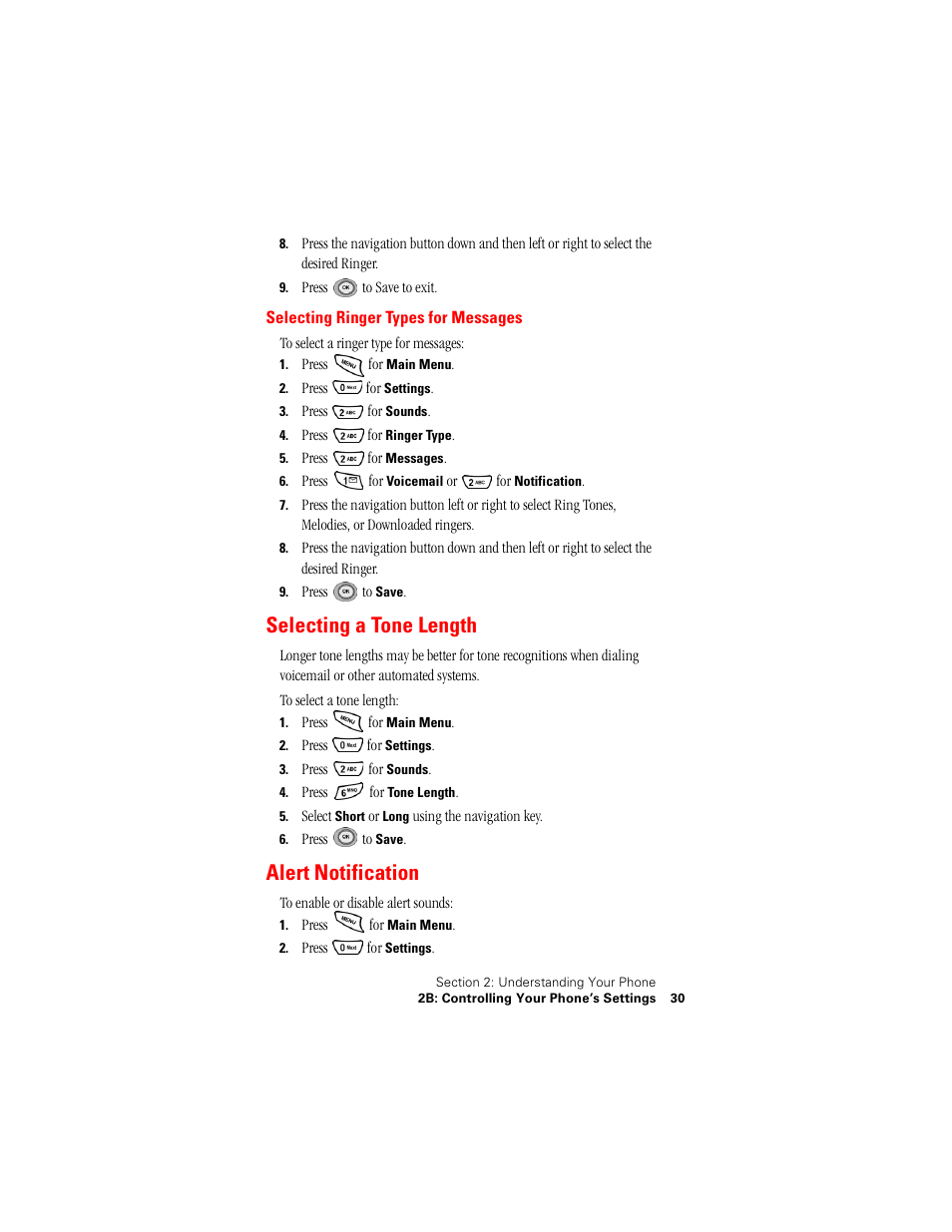 Selecting ringer types for messages, Selecting a tone length, Alert notification | Samsung SPH-N400 User Manual | Page 31 / 131