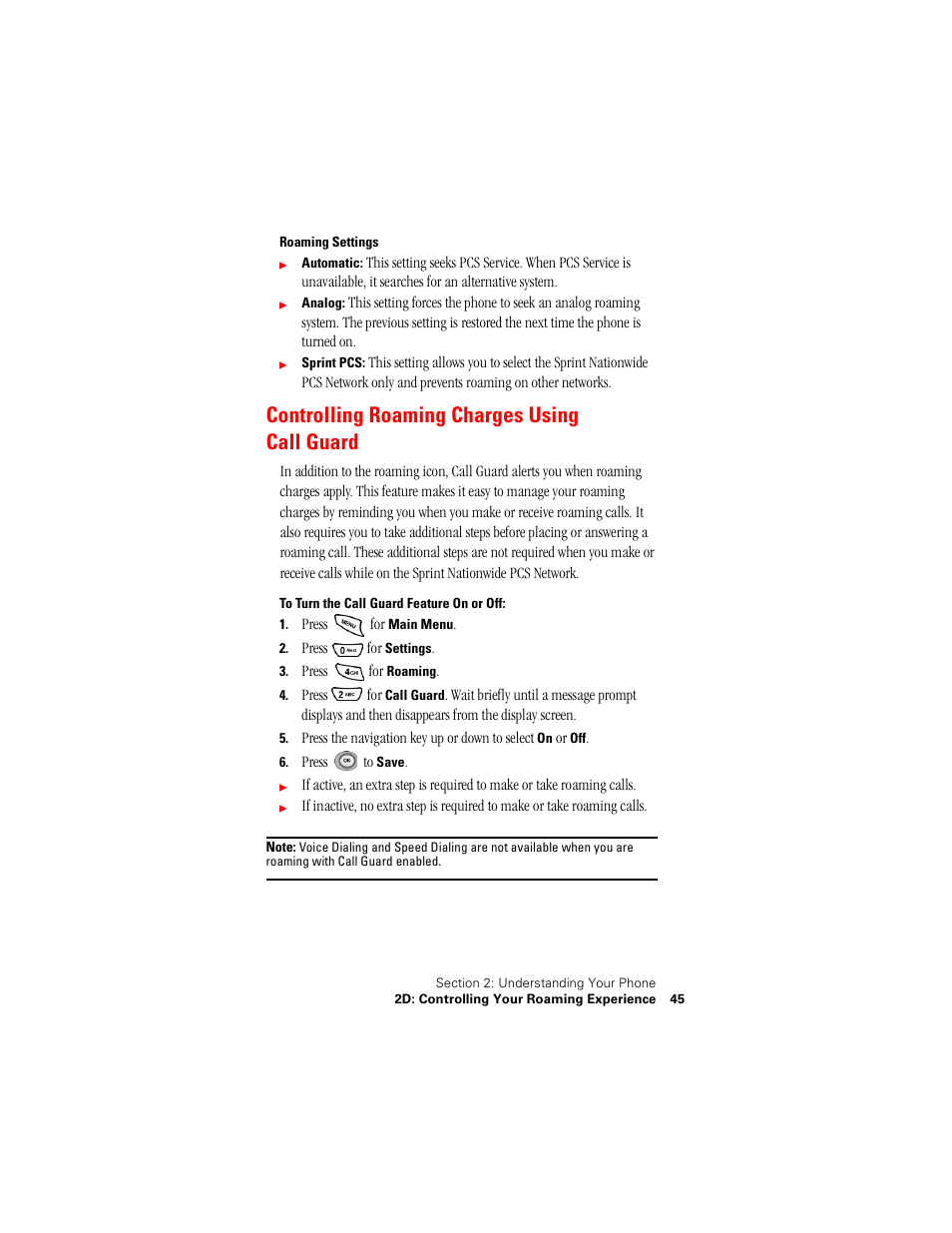 Controlling roaming charges using call guard | Samsung SPH-N400 User Manual | Page 46 / 131