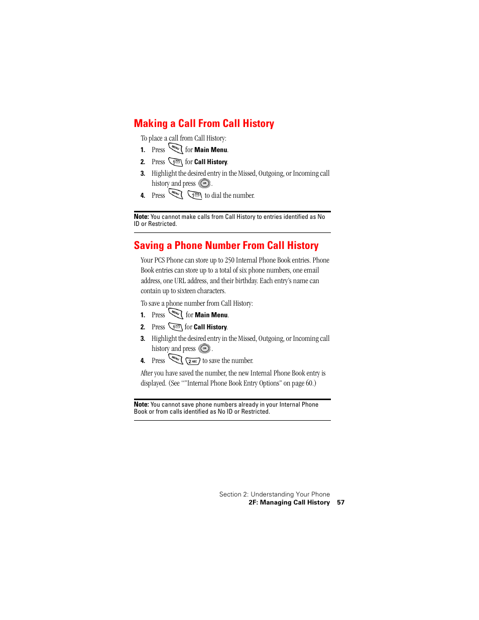 Making a call from call history, Saving a phone number from call history | Samsung SPH-N400 User Manual | Page 58 / 131