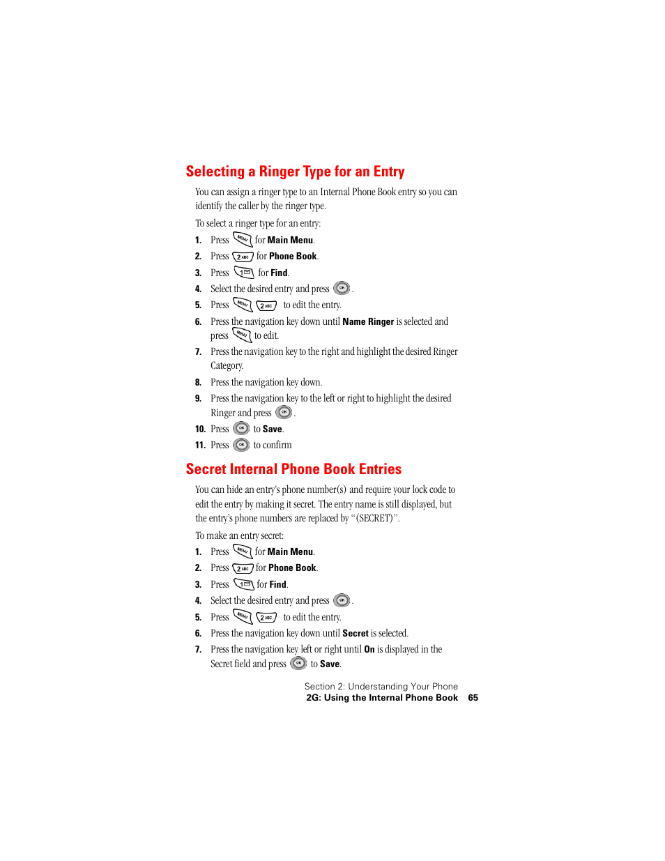 Selecting a ringer type for an entry, Secret internal phone book entries | Samsung SPH-N400 User Manual | Page 66 / 131