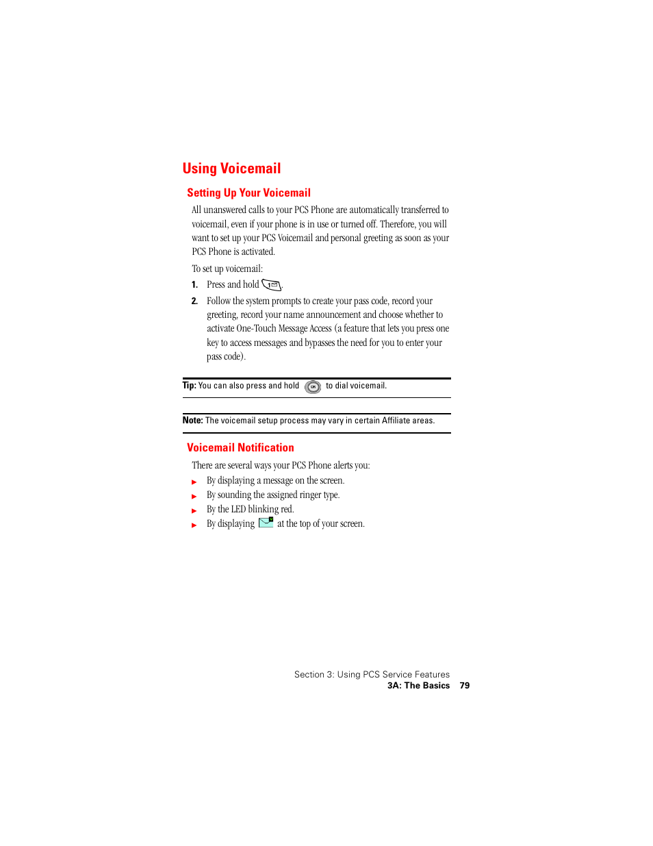 Using voicemail, Setting up your voicemail, Voicemail notification | Samsung SPH-N400 User Manual | Page 80 / 131