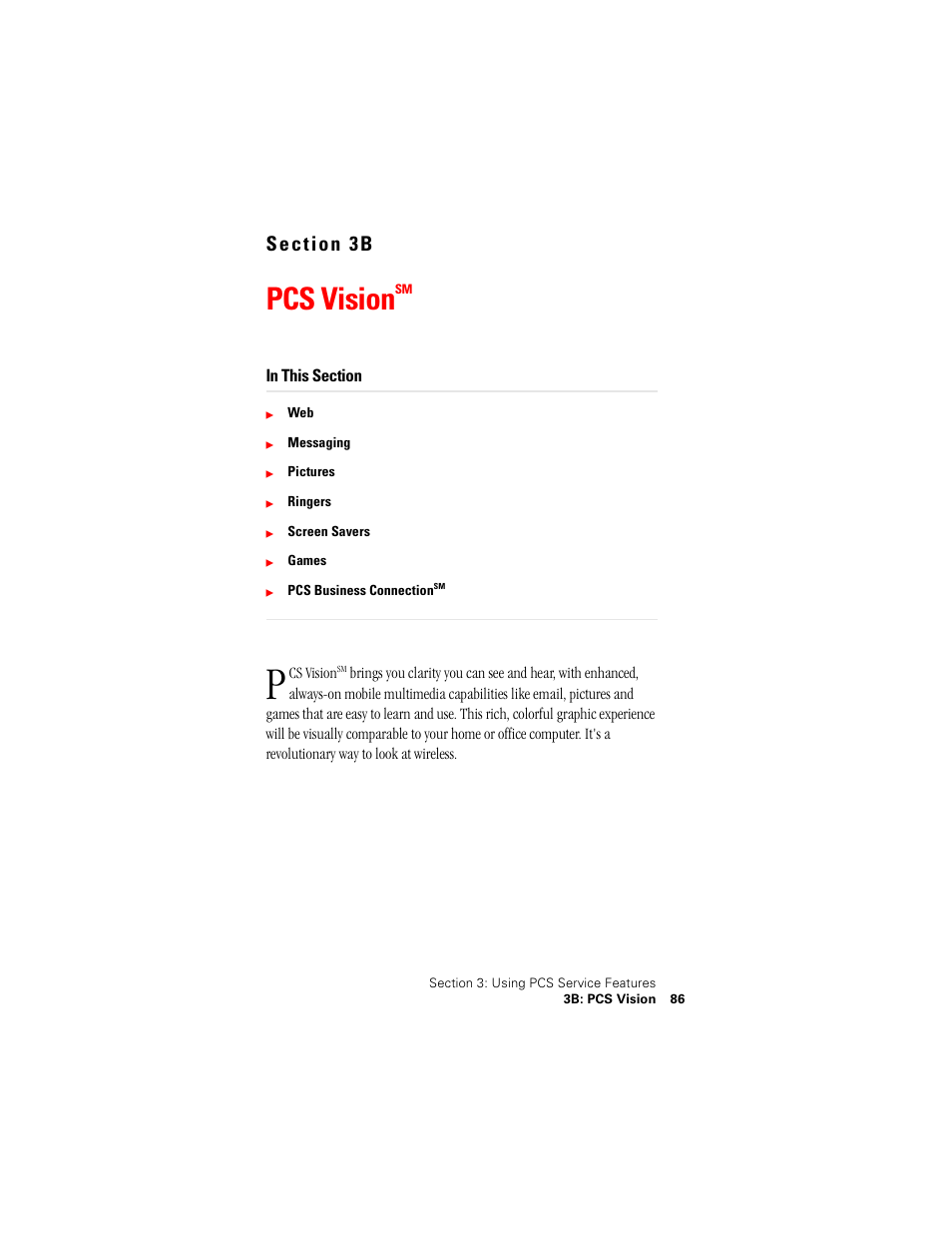 Pcs visionsm, Pcs vision | Samsung SPH-N400 User Manual | Page 87 / 131