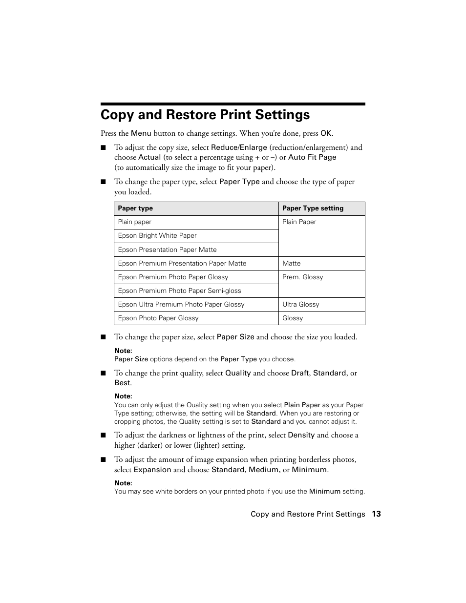 Copy and restore print settings | Stoelting Futura 112 User Manual | Page 13 / 52