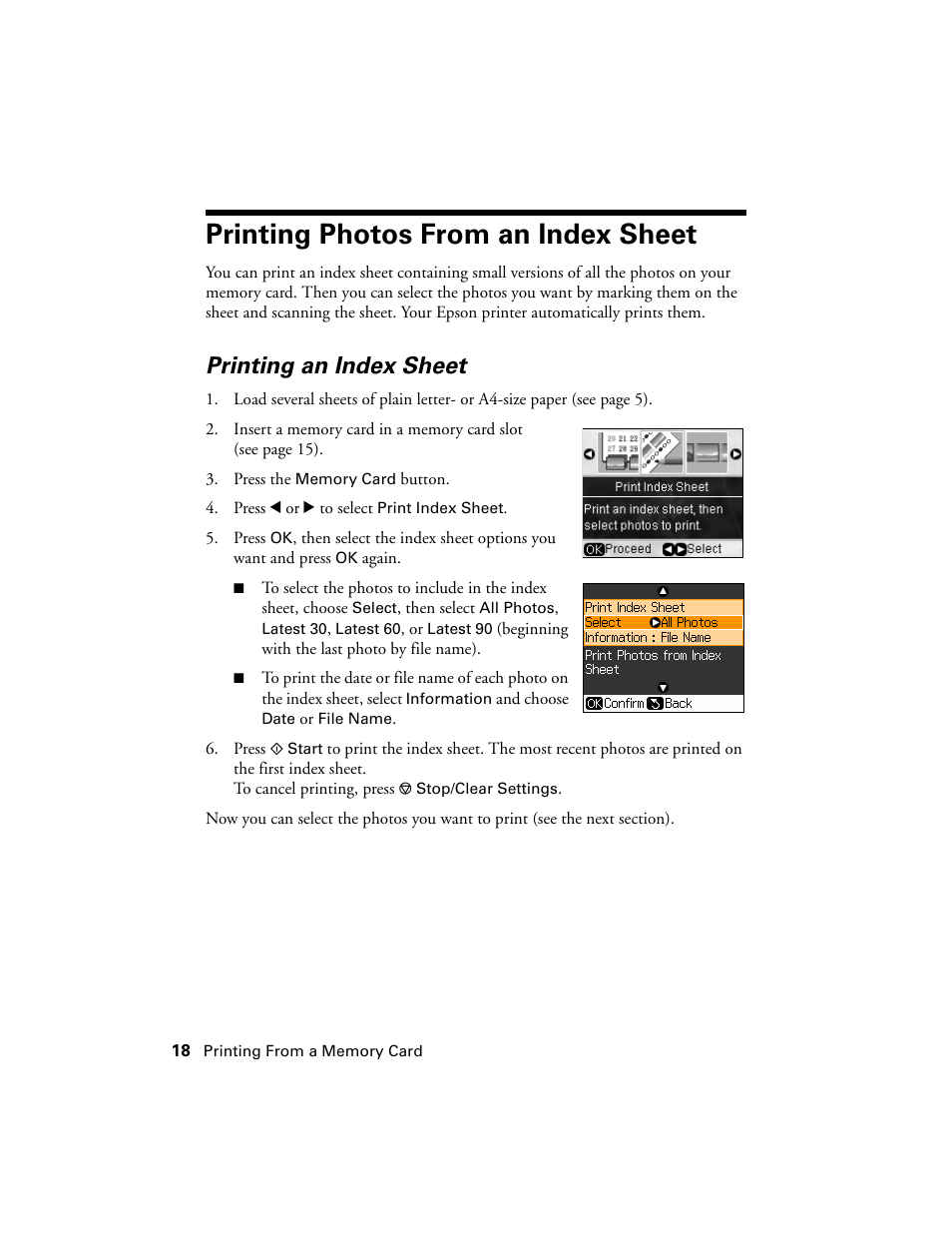 Printing photos from an index sheet, Printing an index sheet | Stoelting Futura 112 User Manual | Page 18 / 52