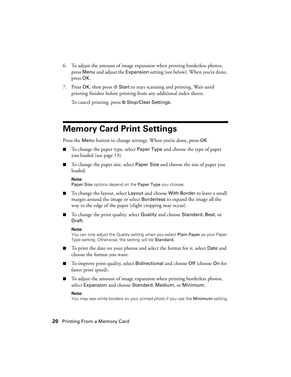 Memory card print settings | Stoelting Futura 112 User Manual | Page 20 / 52