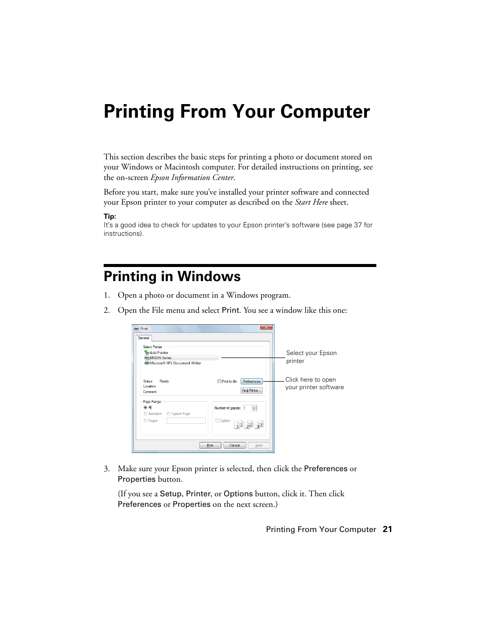 Printing from your computer, Printing in windows | Stoelting Futura 112 User Manual | Page 21 / 52