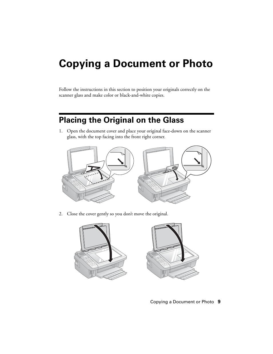 Copying a document or photo, Placing the original on the glass | Stoelting Futura 112 User Manual | Page 9 / 52