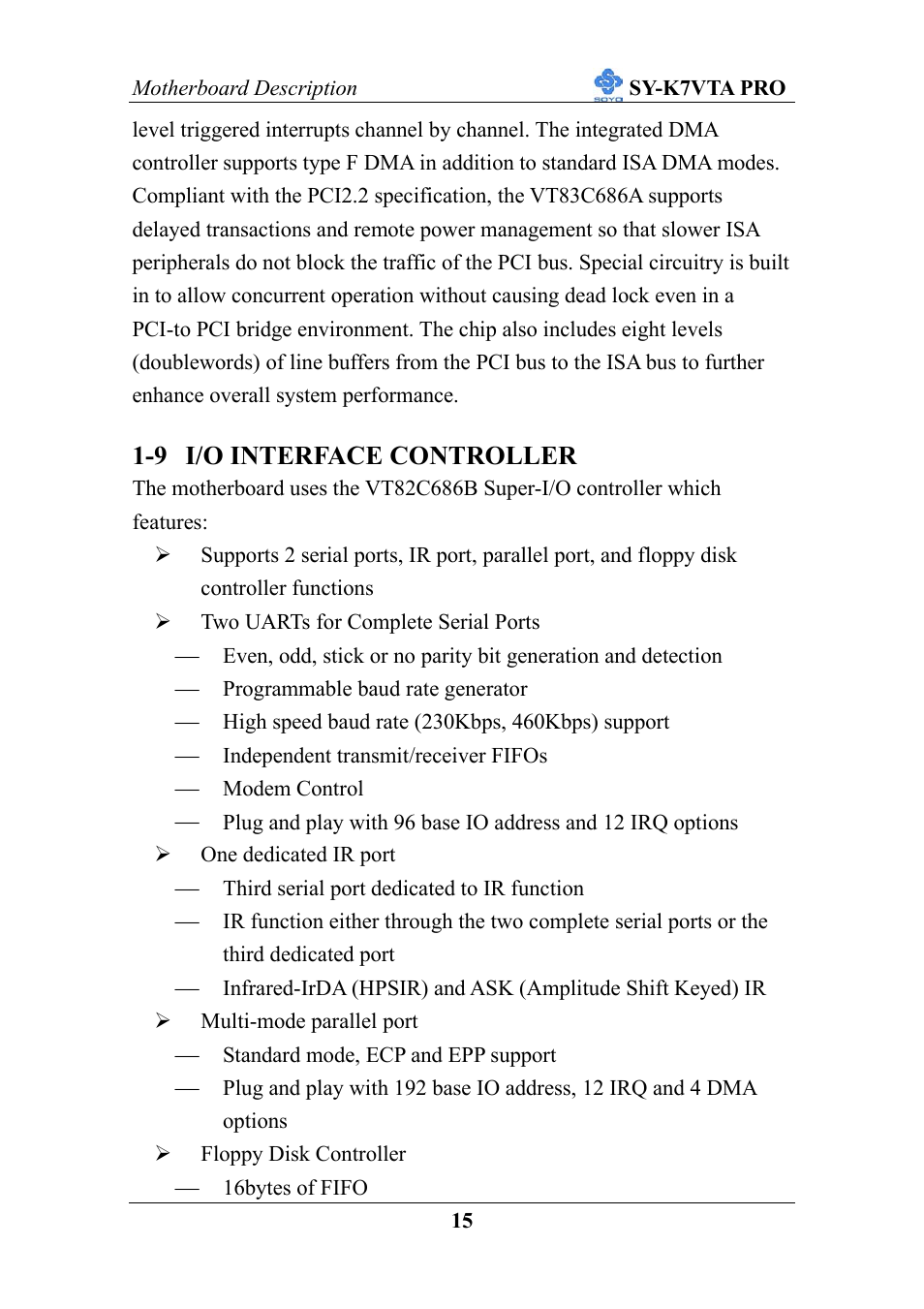 9 i/o interface controller | SOYO SY-K7VTA PRO User Manual | Page 19 / 98