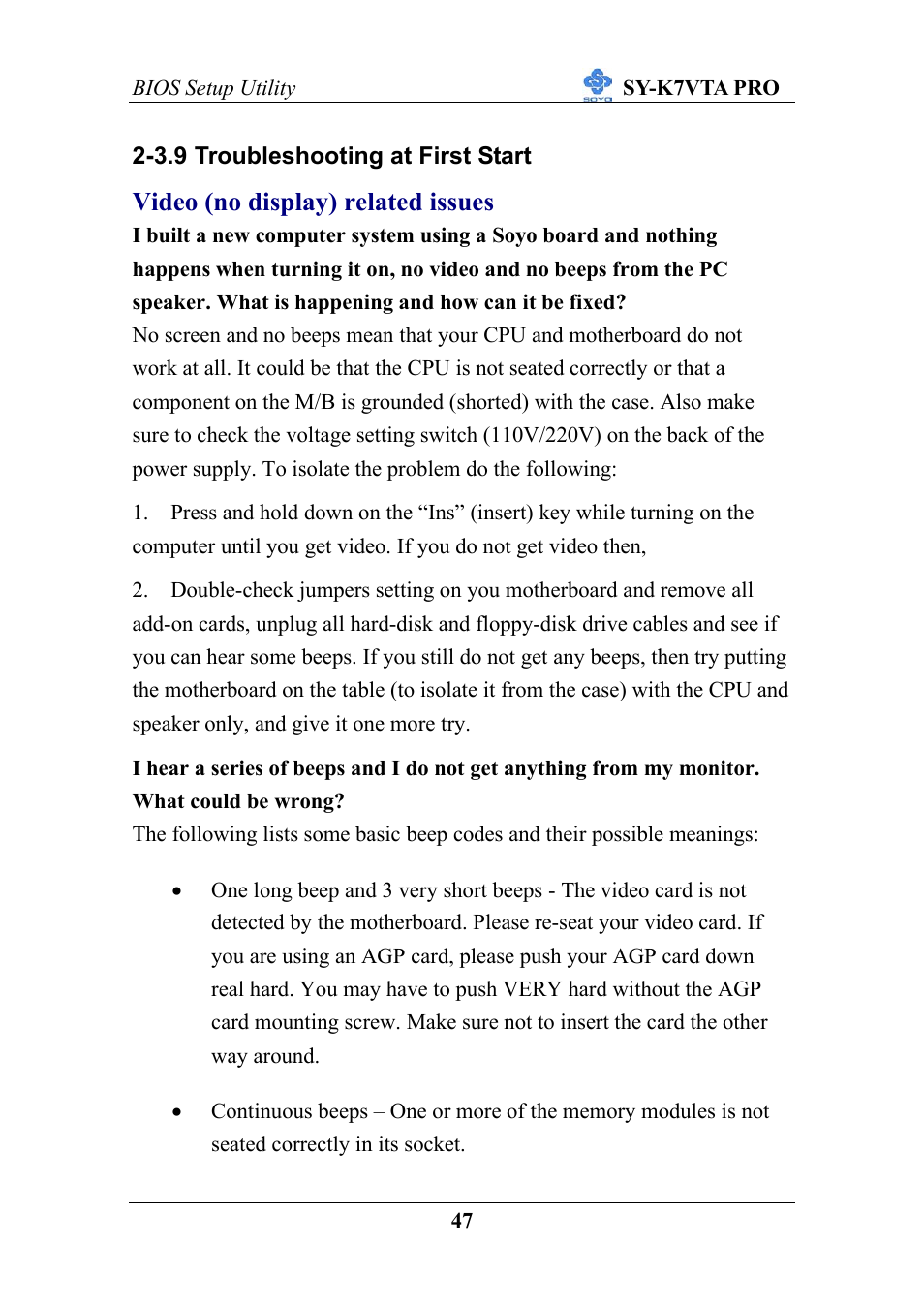 Video (no display) related issues | SOYO SY-K7VTA PRO User Manual | Page 51 / 98