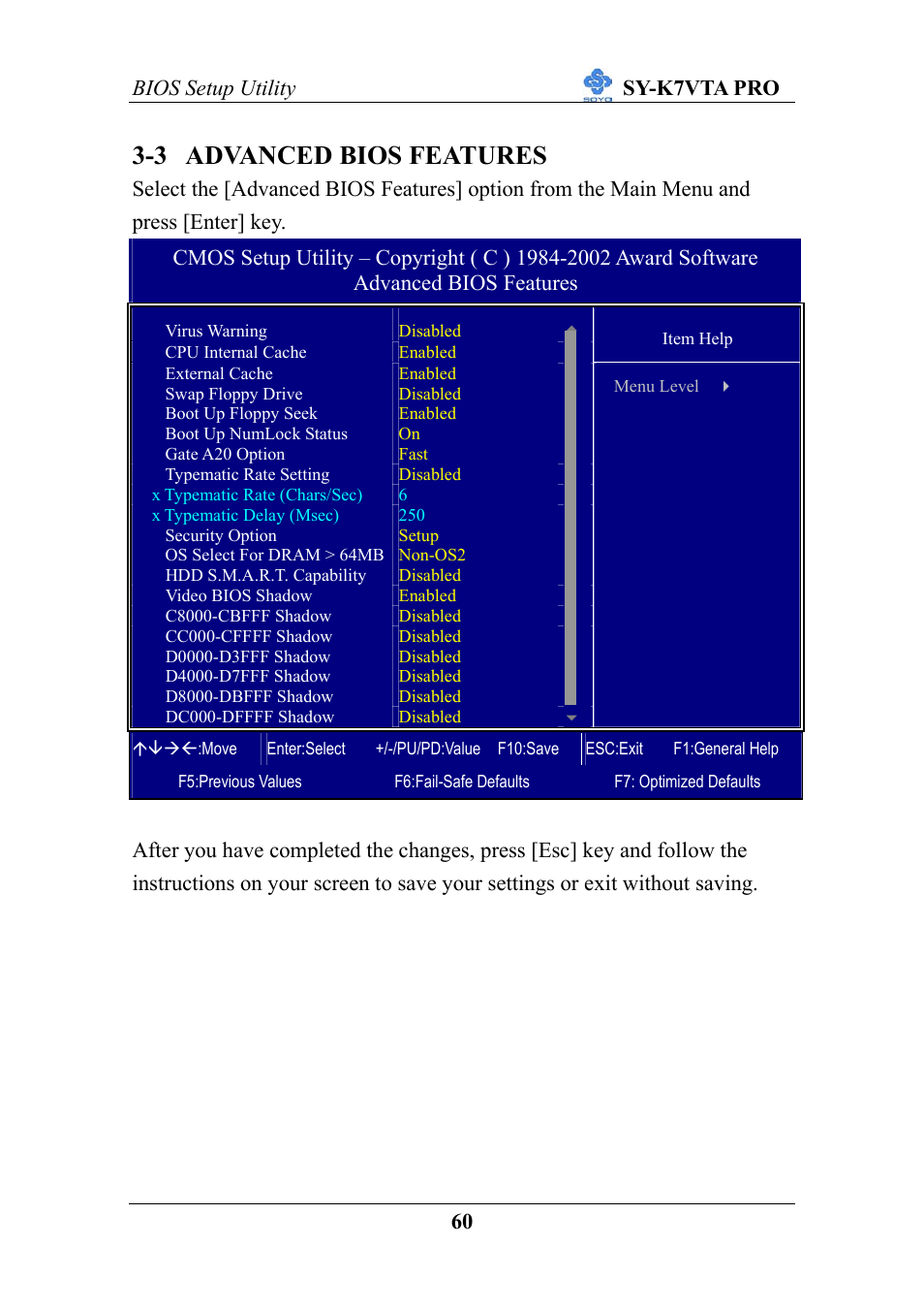 3 advanced bios features, Bios setup utility sy-k7vta pro 60 | SOYO SY-K7VTA PRO User Manual | Page 64 / 98