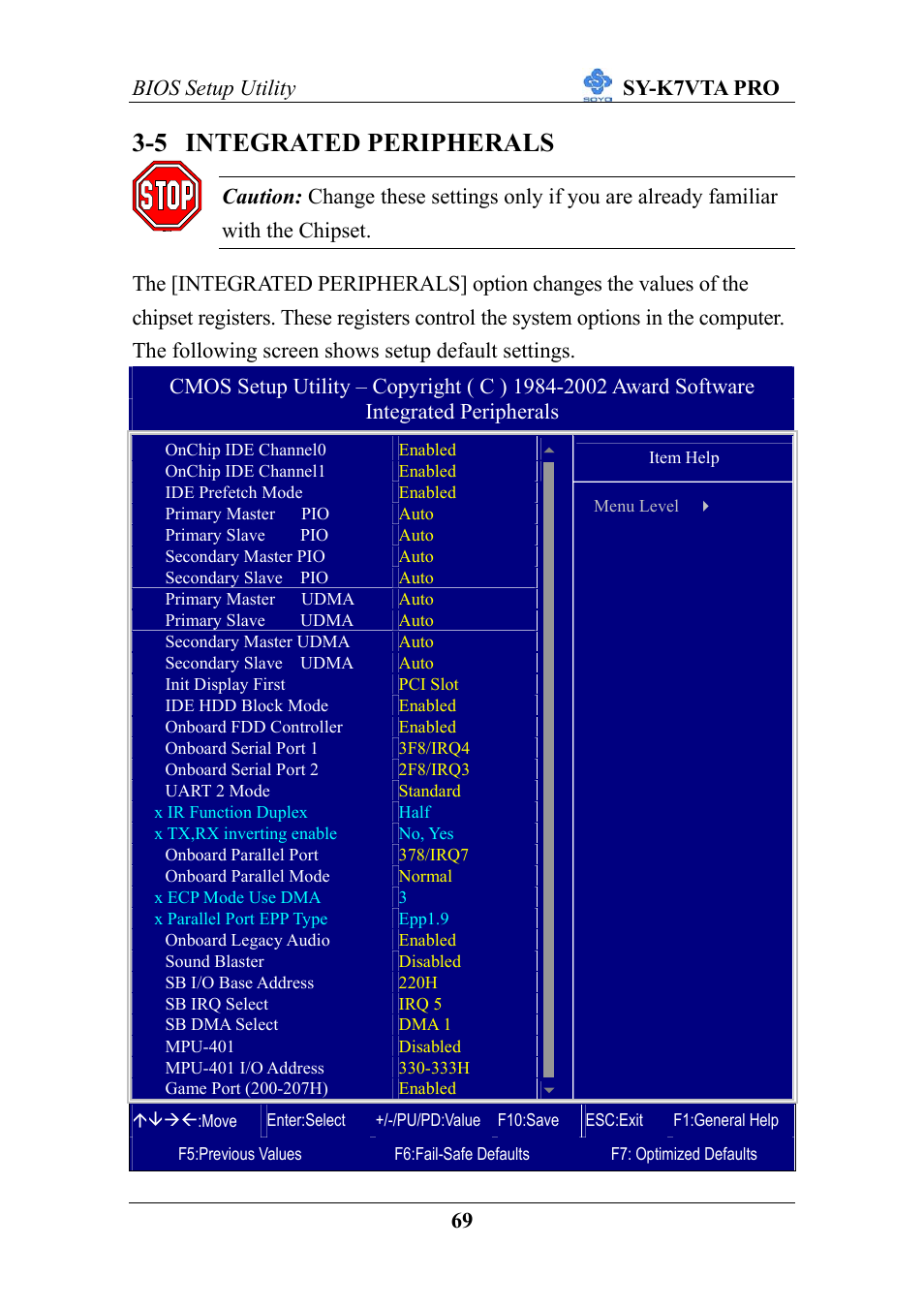 5 integrated peripherals, Bios setup utility sy-k7vta pro 69 | SOYO SY-K7VTA PRO User Manual | Page 73 / 98