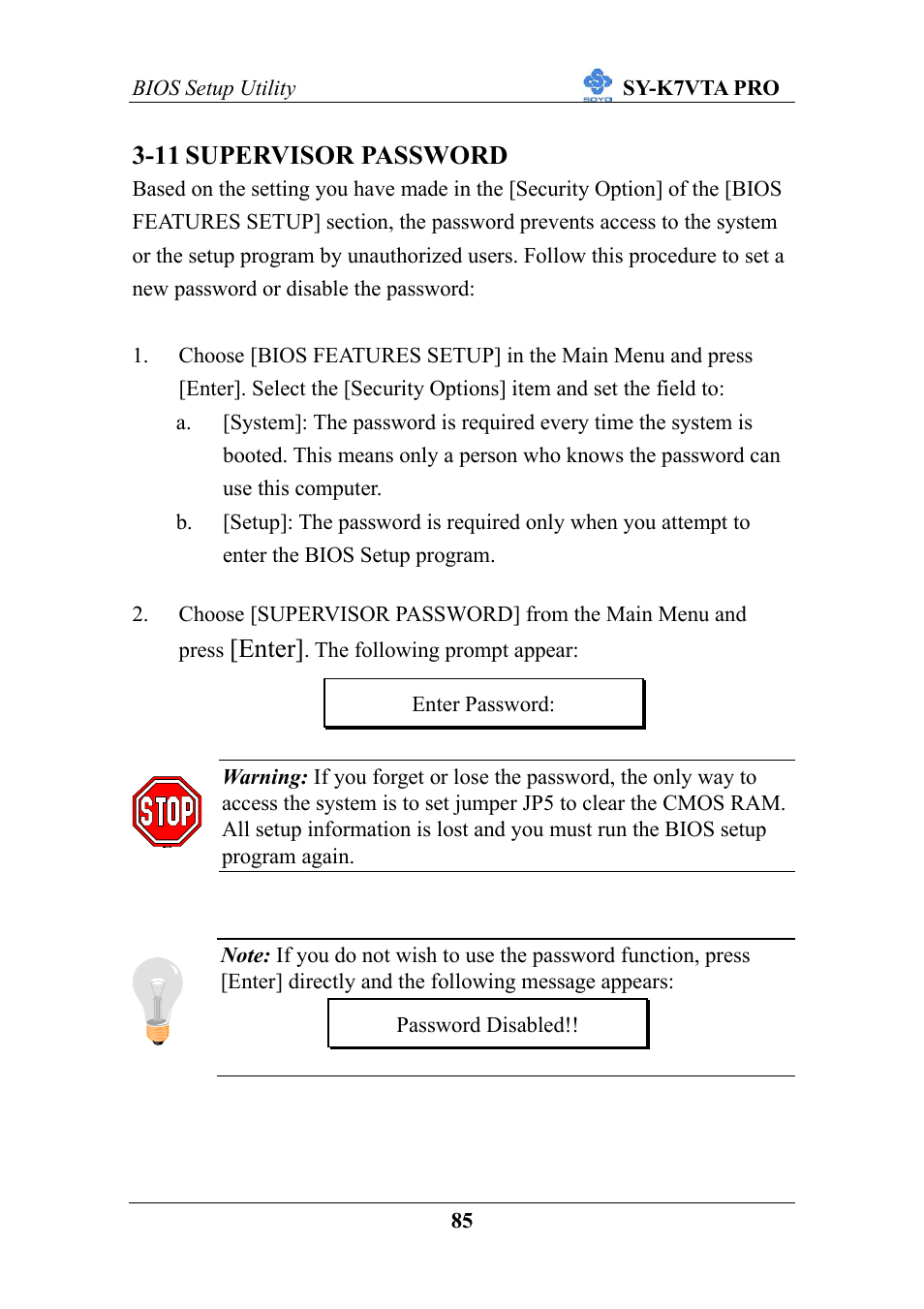 11 supervisor password, Enter | SOYO SY-K7VTA PRO User Manual | Page 89 / 98