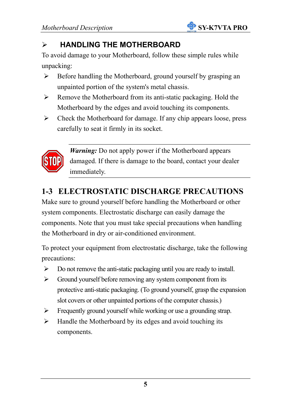 3 electrostatic discharge precautions | SOYO SY-K7VTA PRO User Manual | Page 9 / 98