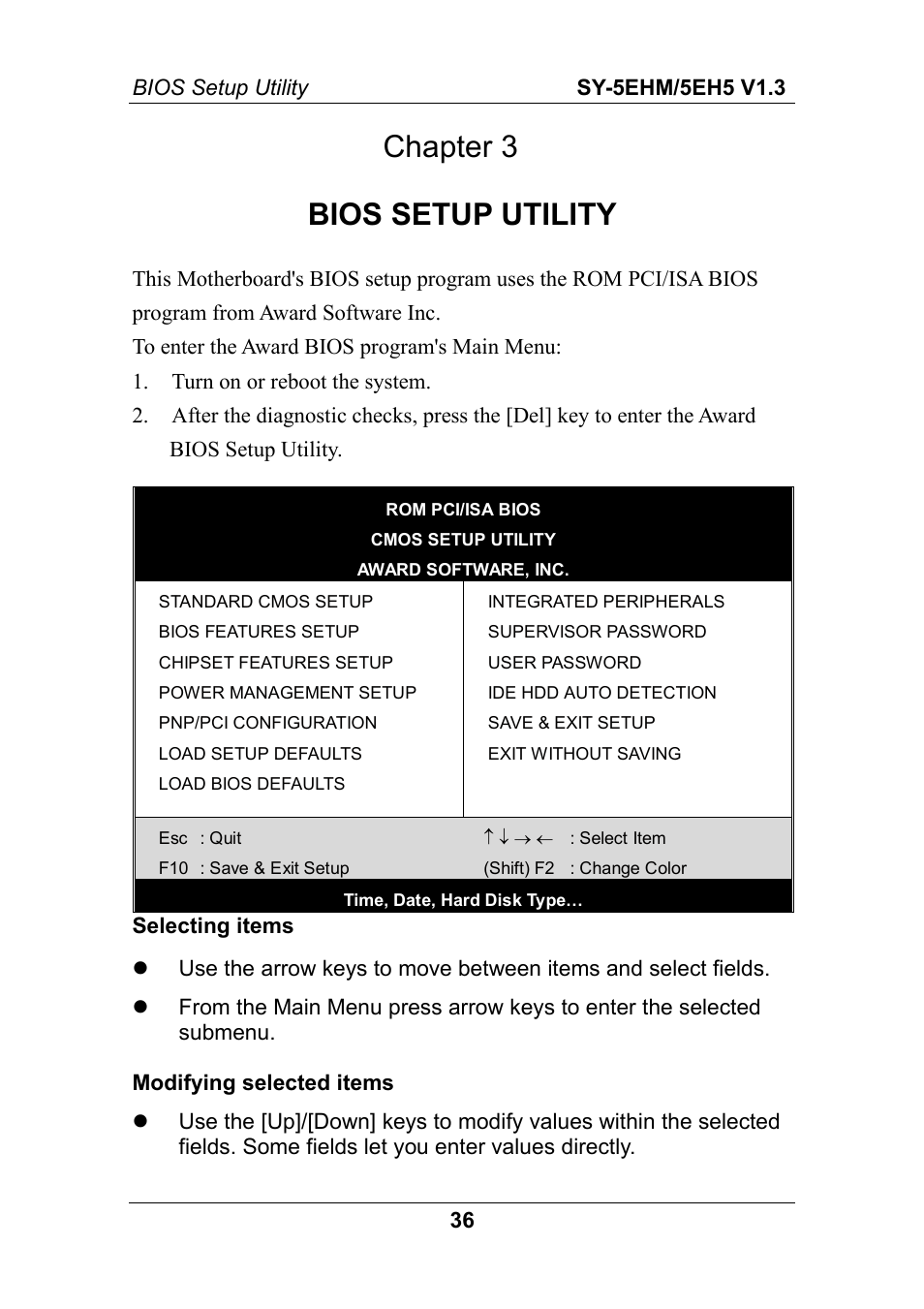 Chapter 3 bios setup utility | SOYO ETEQ82C663 AGP User Manual | Page 41 / 76