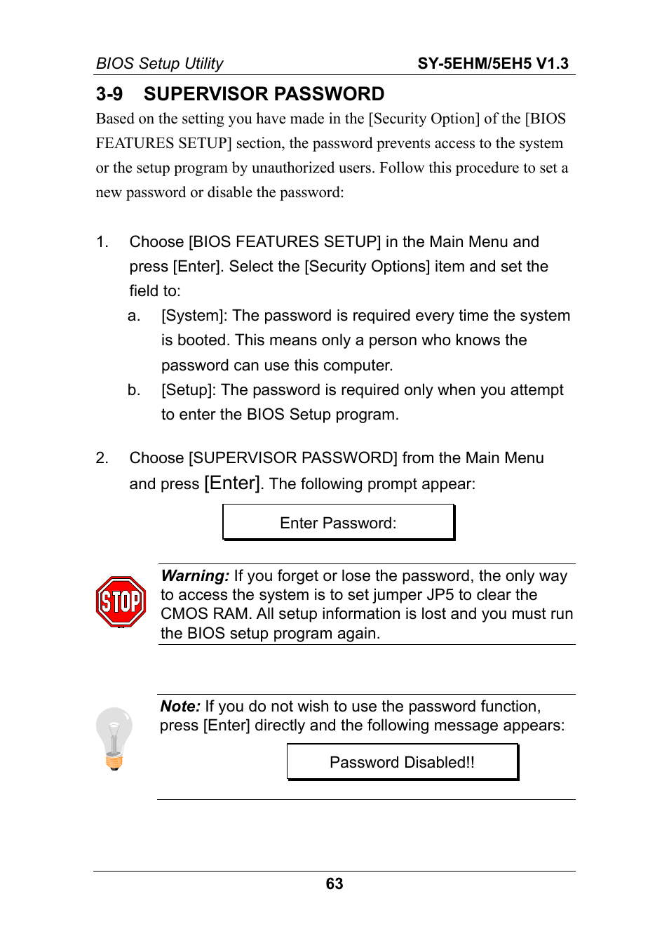 9 supervisor password, Enter | SOYO ETEQ82C663 AGP User Manual | Page 68 / 76