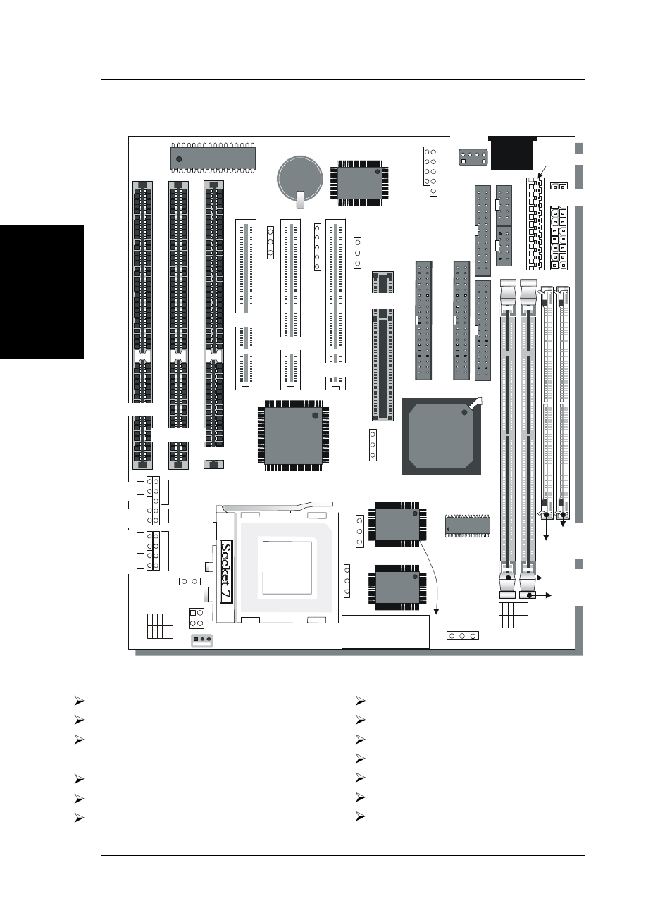 Key features, Sy-5ehm/5eh5 v1.x motherboard layout, Eteq | Jp12, Agp slot | SOYO Super 7 V1.1 User Manual | Page 6 / 24