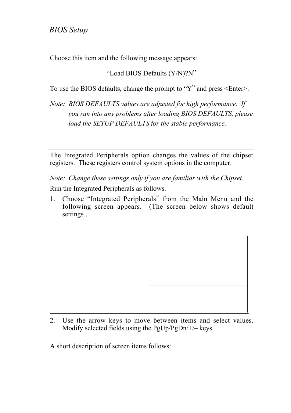 Load bios defaults, Integrated peripherals, Bios setup 31 | SOYO 6KB82440 User Manual | Page 35 / 46