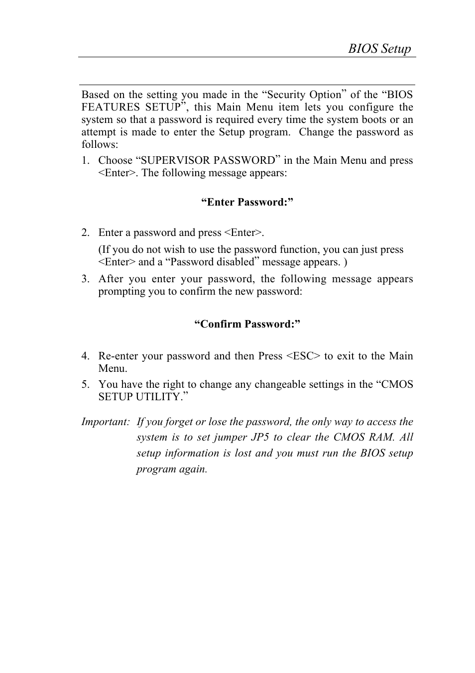 Supervisor password, 34 bios setup | SOYO 6KB82440 User Manual | Page 38 / 46