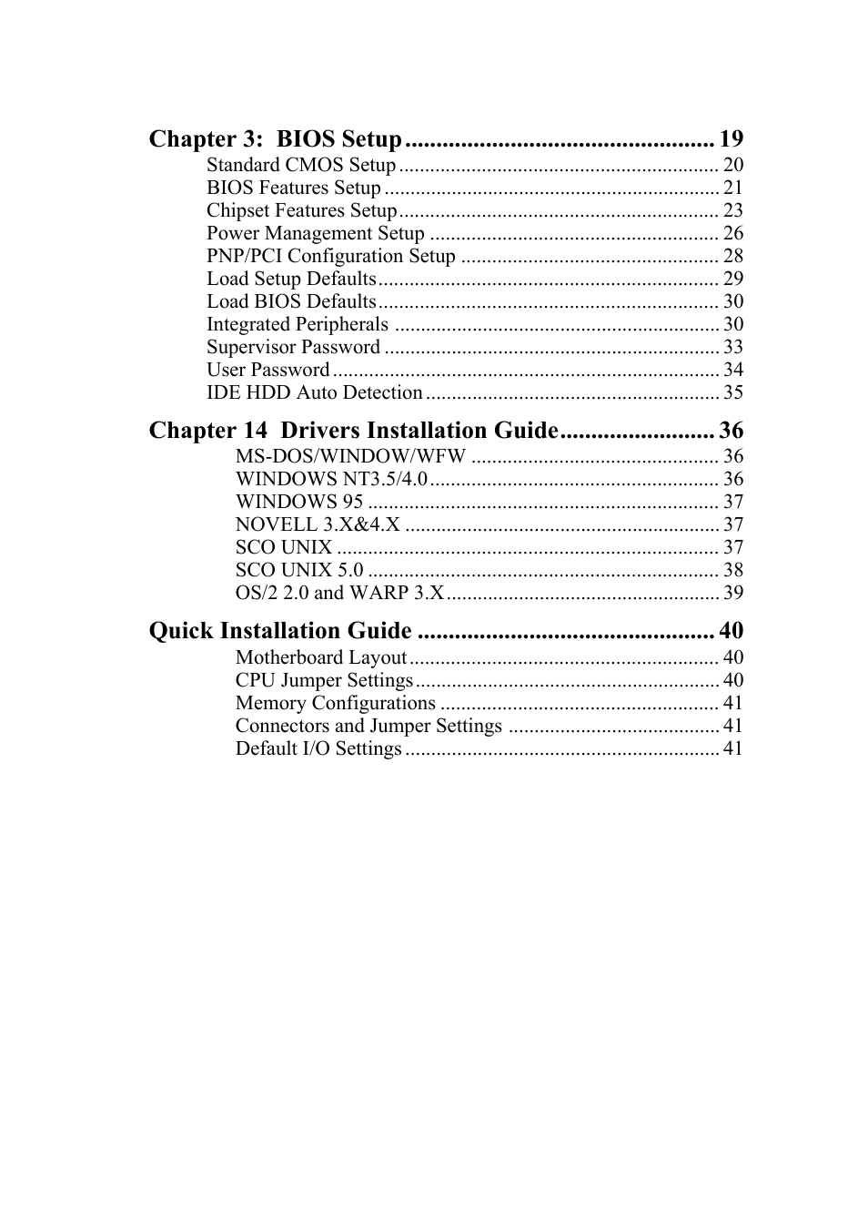 Chapter 3: bios setup, Chapter 14 drivers installation guide, Quick installation guide | SOYO 6KB82440 User Manual | Page 4 / 46