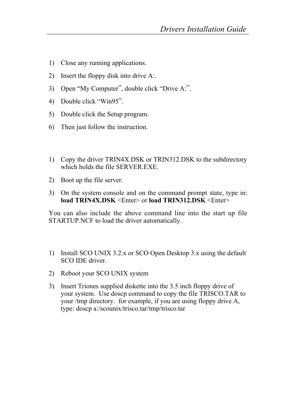 38 drivers installation guide windows 95, Novell 3.x&4.x, Sco unix | SOYO 6KB82440 User Manual | Page 42 / 46