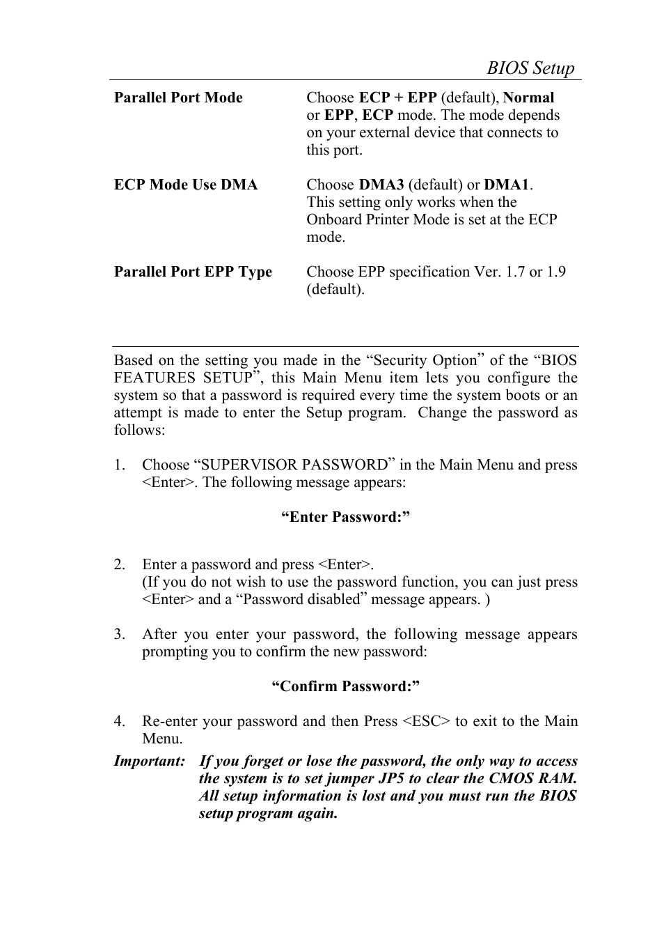 Supervisor password, 34 bios setup | SOYO 5EAS5 P55C User Manual | Page 38 / 43