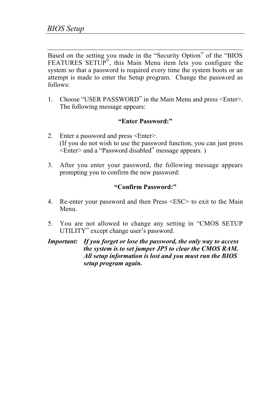 User password, Bios setup 35 | SOYO 5EAS5 P55C User Manual | Page 39 / 43