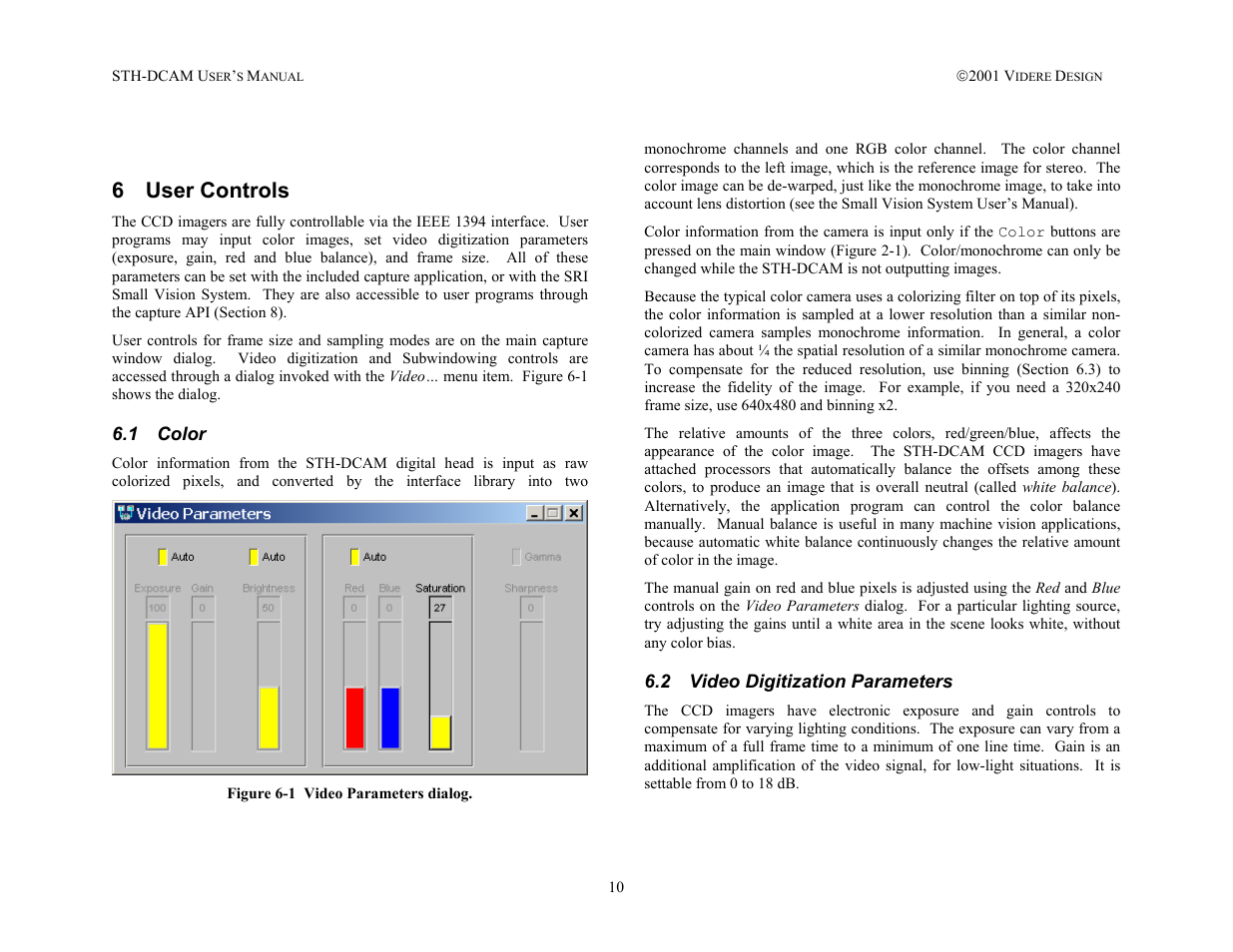 User controls, Color, Video digitization parameters | On 6.2). im, On 6, 6 in, 6 user controls | SOYO STH-DCAM User Manual | Page 10 / 17