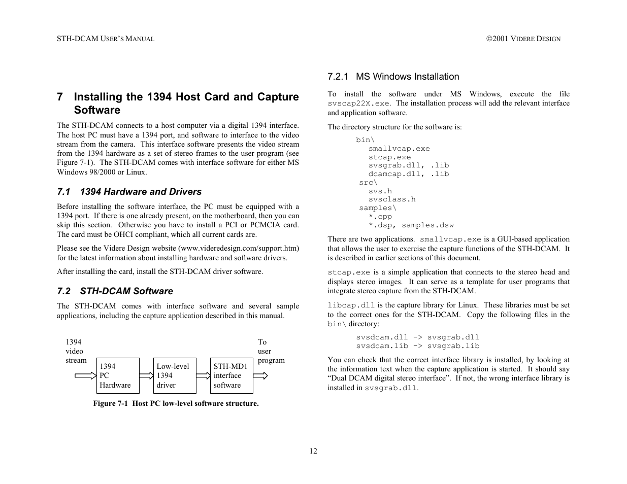 Installing the 1394 host card and capture software, 1394 hardware and drivers, Sth-dcam software | Ms windows installation, On 7.1. inst, On 7.2). thi | SOYO STH-DCAM User Manual | Page 12 / 17