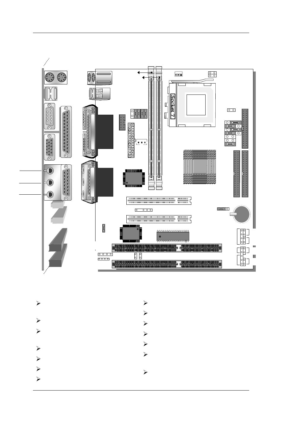 Sy-5stm mainboard layout key features, Mainboard layout sy-5stm 1, Back panel | SOYO SY-5S User Manual | Page 5 / 114