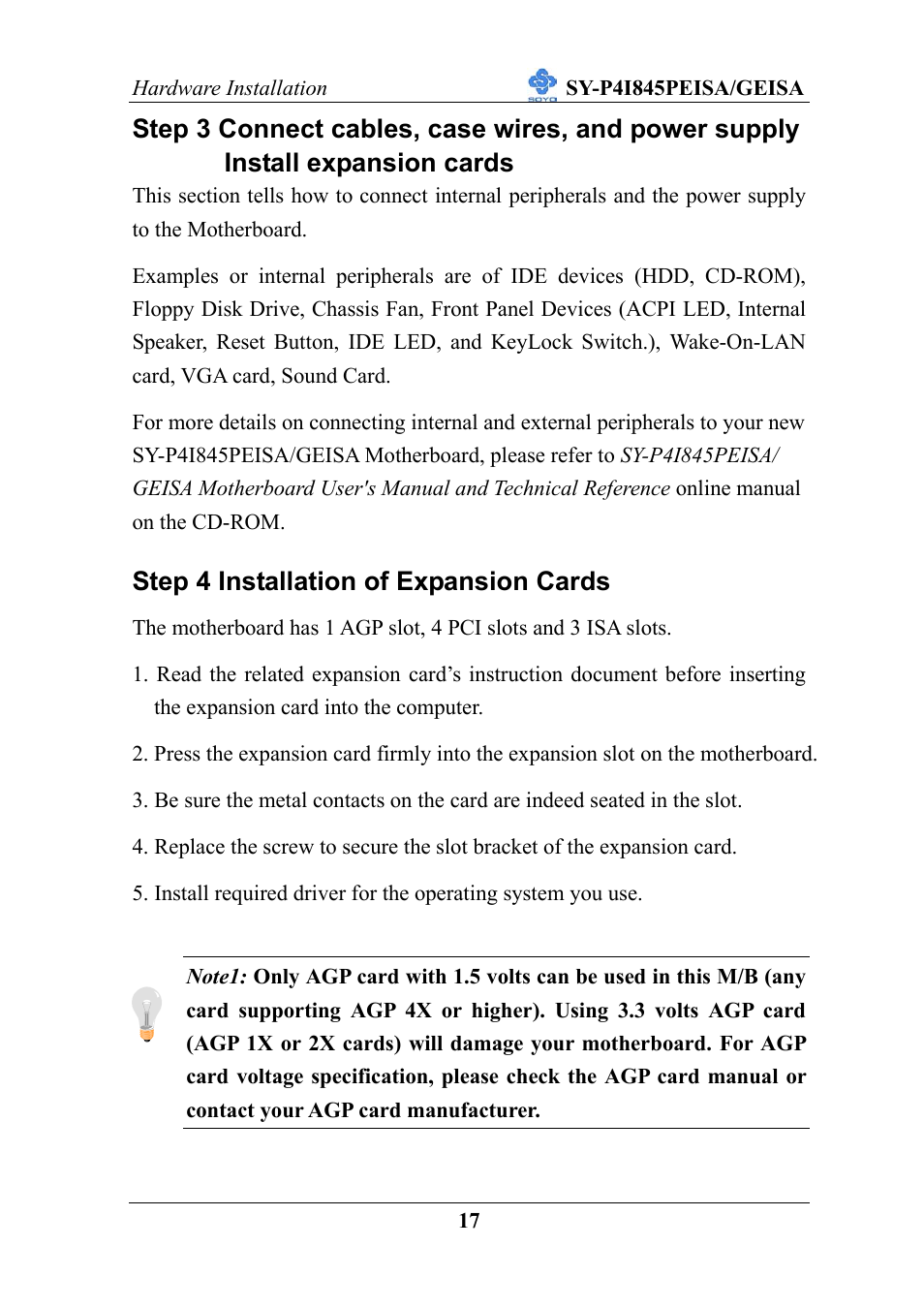 Step 4 installation of expansion cards | SOYO SY-P4I845PEISA User Manual | Page 22 / 87