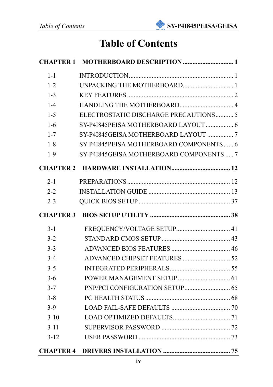 SOYO SY-P4I845PEISA User Manual | Page 4 / 87