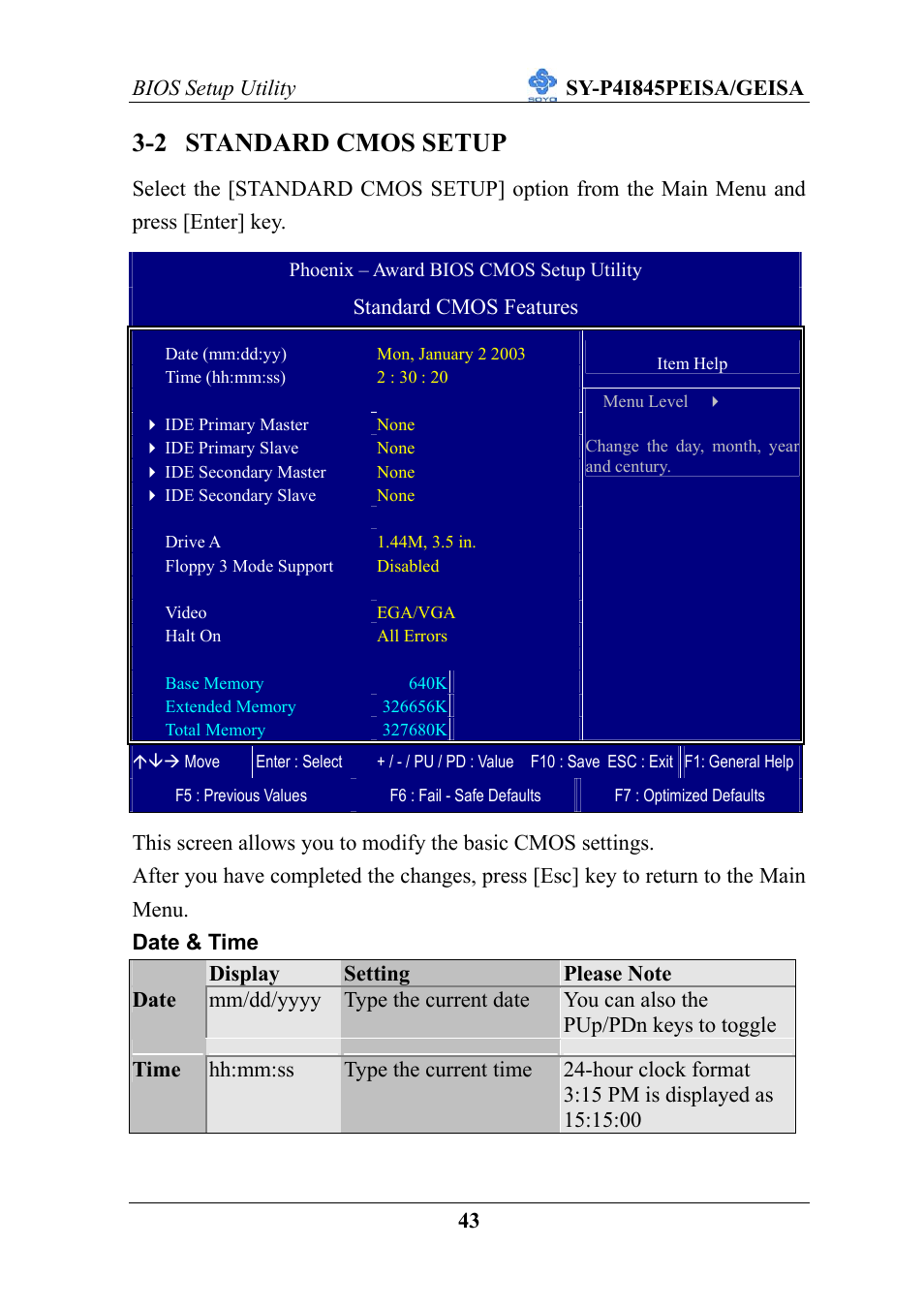 2 standard cmos setup | SOYO SY-P4I845PEISA User Manual | Page 48 / 87