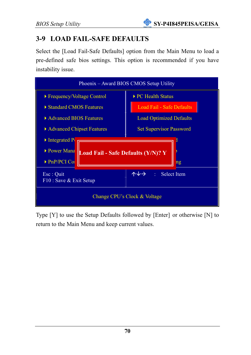 9 load fail-safe defaults | SOYO SY-P4I845PEISA User Manual | Page 75 / 87