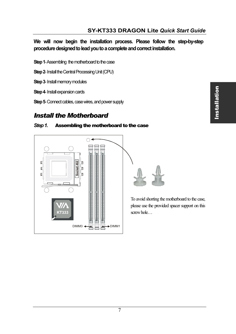 Install the motherboard | SOYO DRAGONLITE SY-KT333 User Manual | Page 7 / 28