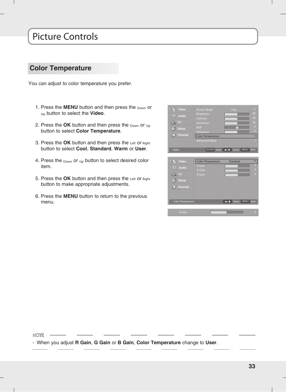 Picture controls, Color temperature | SOYO MT-SYJCP32B1AB User Manual | Page 33 / 74