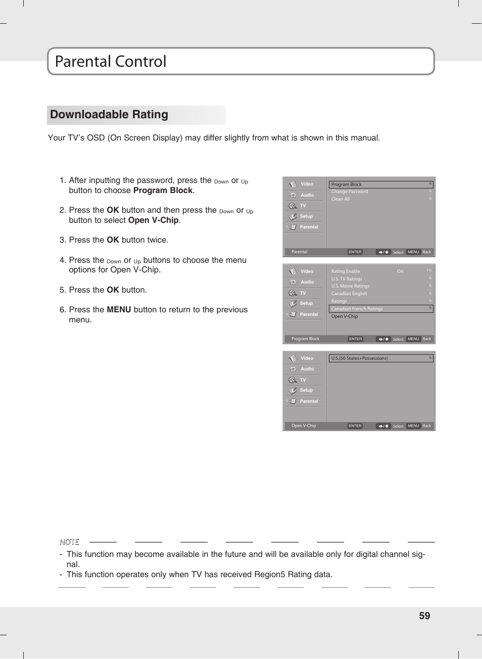 Parental control, Downloadable rating | SOYO MT-SYJCP32B1AB User Manual | Page 59 / 74