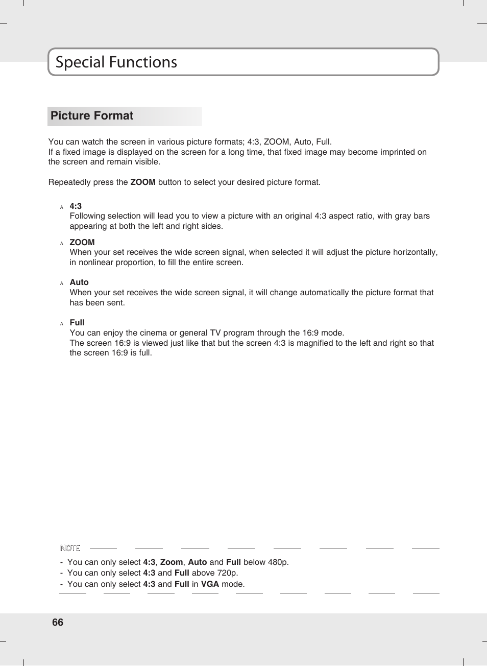 Special functions, Picture format | SOYO MT-SYJCP32B1AB User Manual | Page 66 / 74