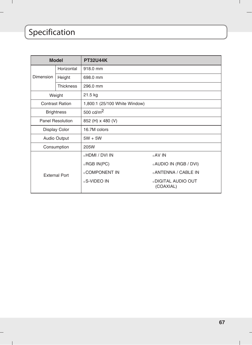 Specification | SOYO MT-SYJCP32B1AB User Manual | Page 67 / 74