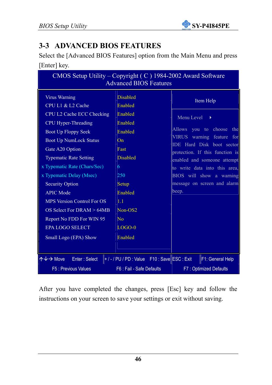 3 advanced bios features | SOYO SY-P4I845PE User Manual | Page 50 / 95